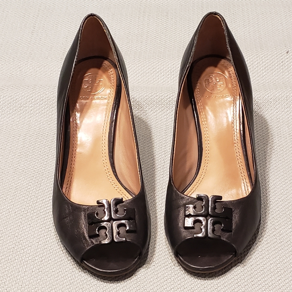 Black tory burch peep toe wedge 7